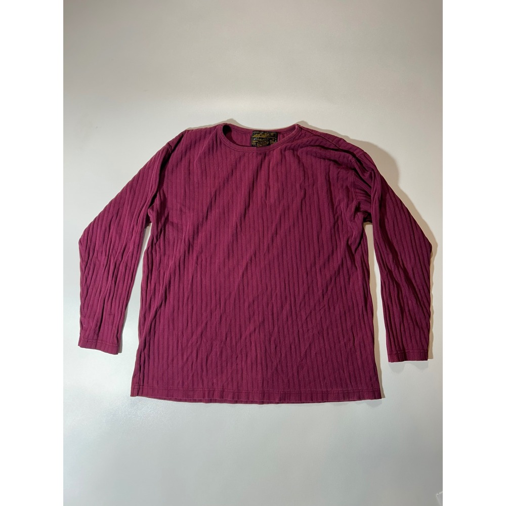 Eddie Bauer Ribbed Long Sleeve Shirt Mens Medium Burgundy Excellent Cotton Knit
